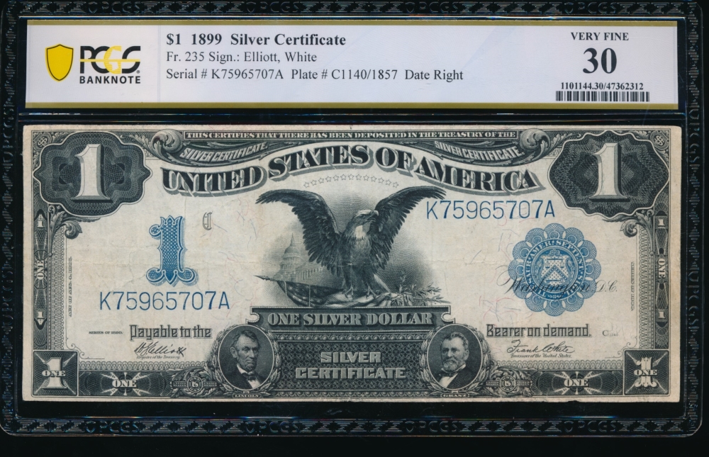 Fr. 235 1899 $1  Silver Certificate  PCGS 30 K75965707A