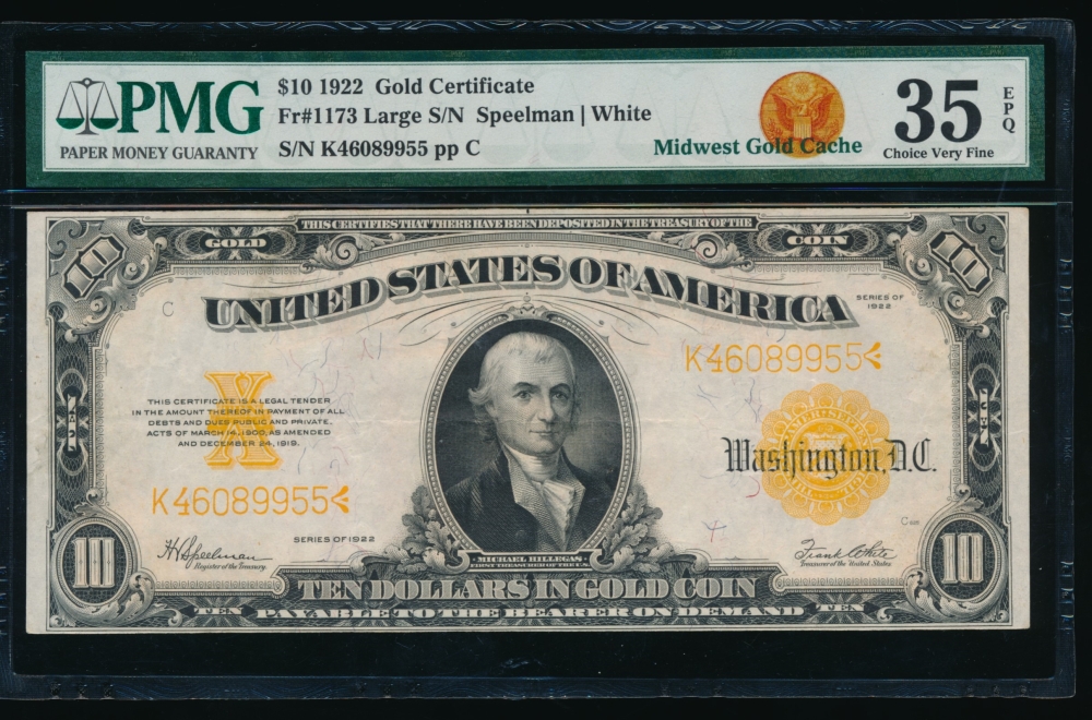 Fr. 1173 1922 $10  Gold Certificate  PMG 35EPQ K46089955