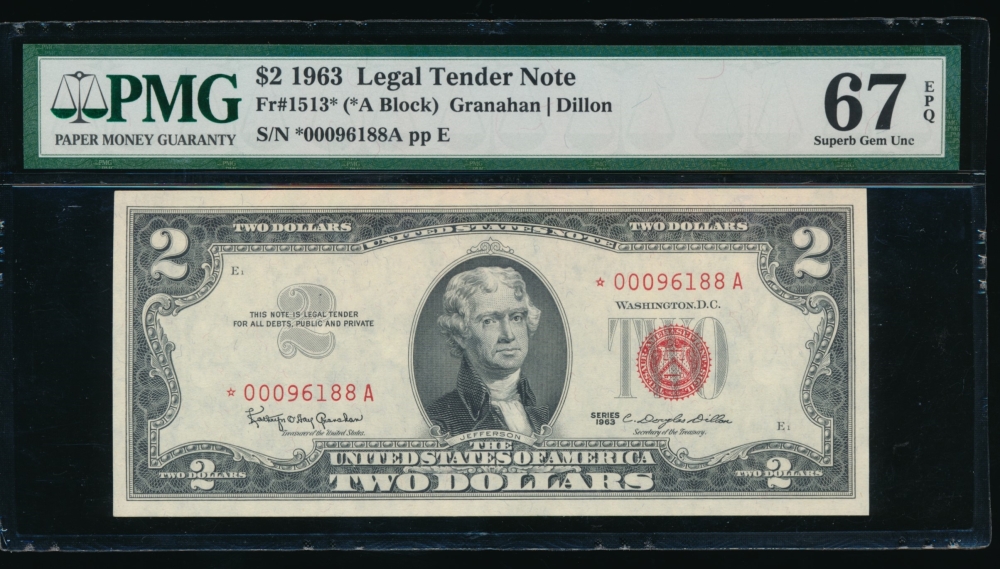 Fr. 1513 1963 $2  Legal Tender *A block PMG 67EPQ *00096188A