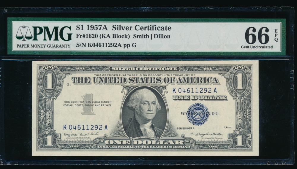 Fr. 1620 1957A $1  Silver Certificate KA block PMG 66EPQ K04611292A