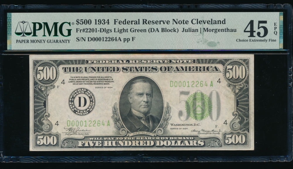 Fr. 2201-D 1934 $500  Federal Reserve Note Cleveland LGS PMG 45EPQ D00012264A