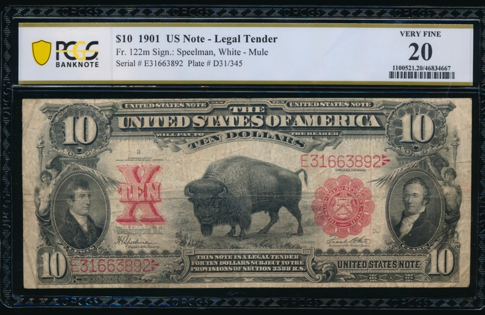 Fr. 122 1901 $10  Legal Tender mule PCGS 20 E31663892