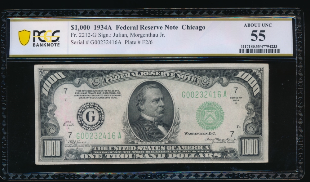 Fr. 2212-G 1934A $1,000  Federal Reserve Note Chicago PCGS 55 comment G00232416A