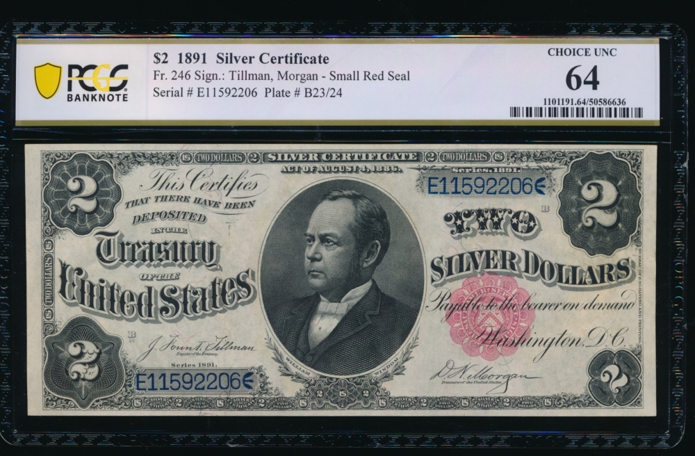 Fr. 246 1891 $2  Silver Certificate  PCGS 64 E11592206