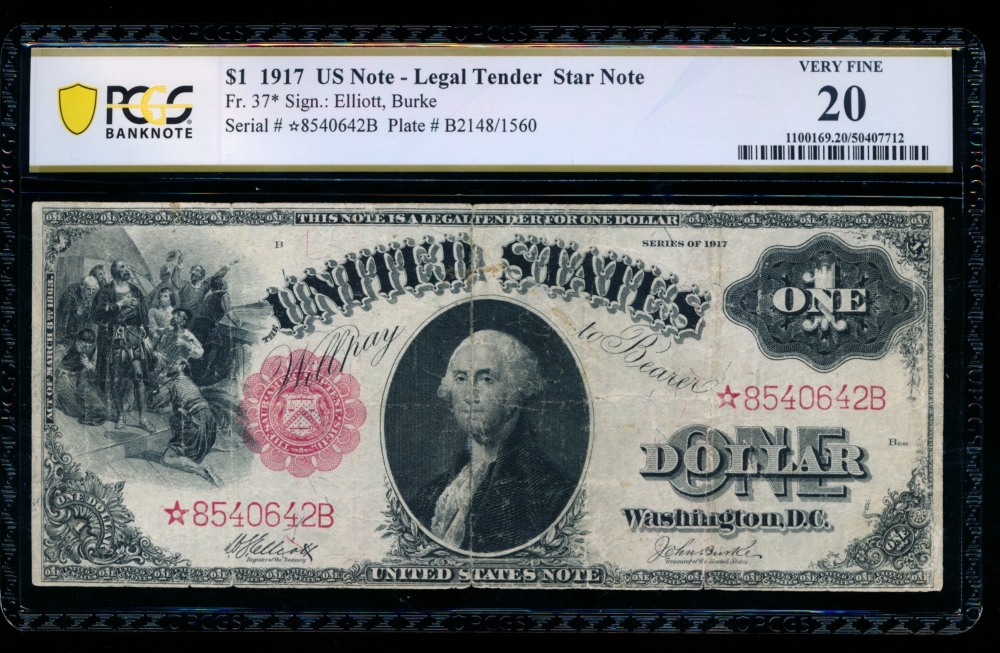 Fr. 37 1917 $1  Legal Tender star PCGS 20 comment *8540642B