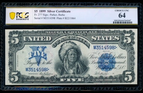 Fr. 277 1899 $5  Silver Certificate  PCGS 64 M3514598