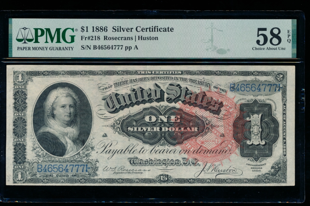 Fr. 218 1886 $1  Silver Certificate  PMG 58EPQ B46564777