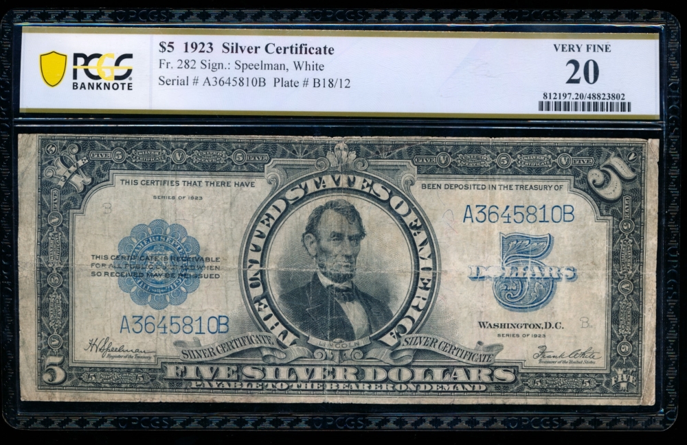 Fr. 282 1923 $5  Silver Certificate  PCGS 20 A3645810B