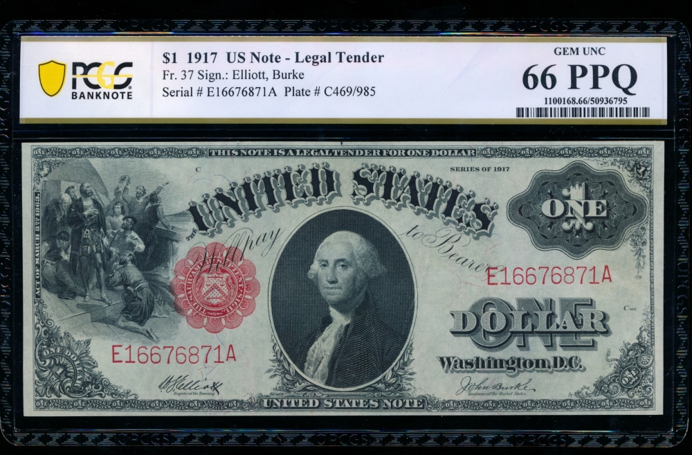 Fr. 37 1917 $1  Legal Tender  PCGS 66PPQ E16676871A