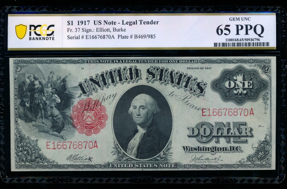 Fr. 37 1917 $1  Legal Tender  PCGS 65PPQ E16676870A