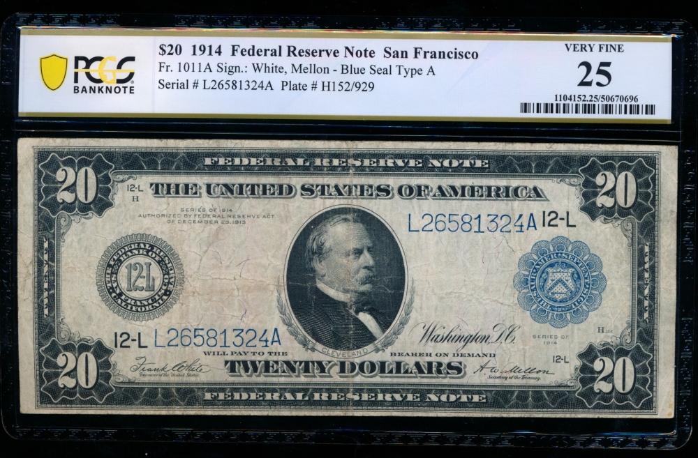 Fr. 1011a 1914 $20  Federal Reserve Note San Francisco PCGS 25 L26581324A