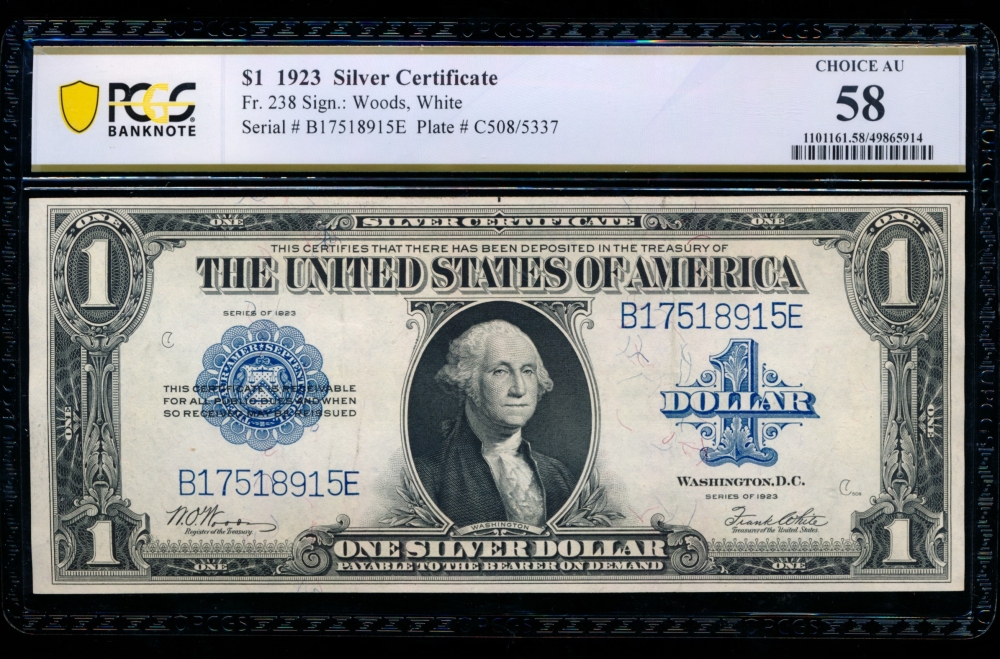 Fr. 238 1923 $1  Silver Certificate  PCGS 58 B17518915E