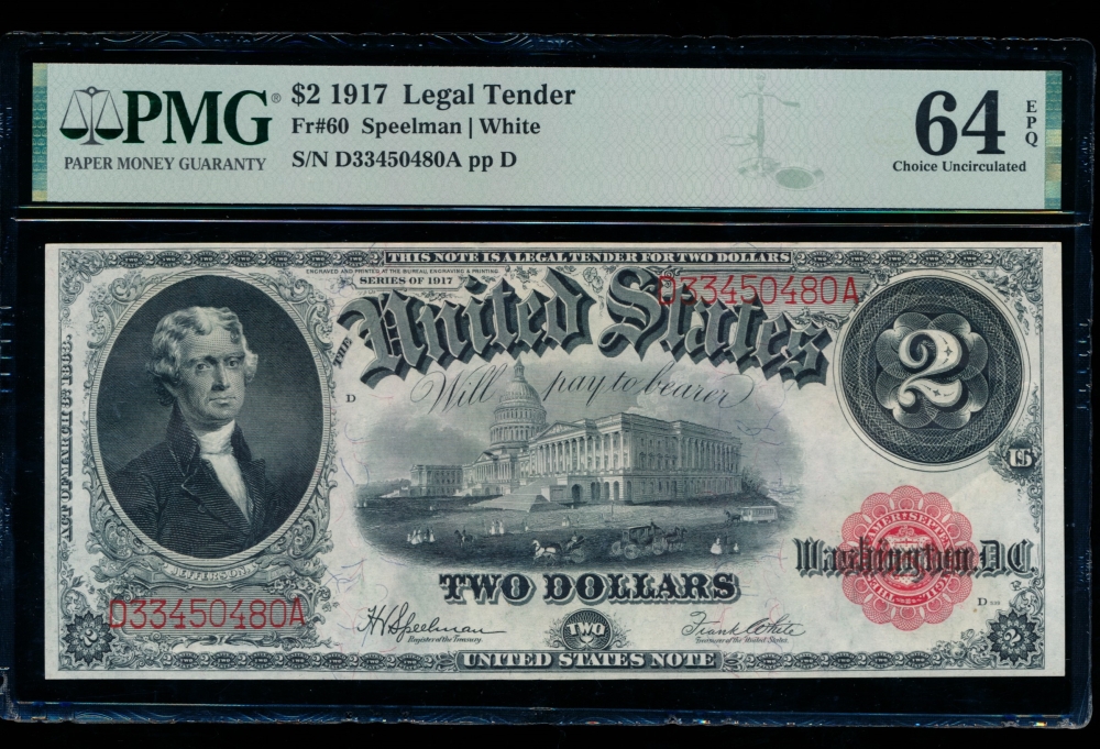 Fr. 60 1917 $2  Legal Tender  PMG 64EPQ D33450480A