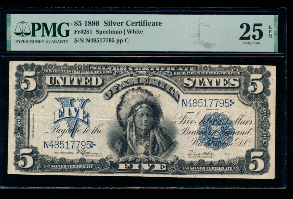 Fr. 281 1899 $5  Silver Certificate  PMG 25EPQ N48517795