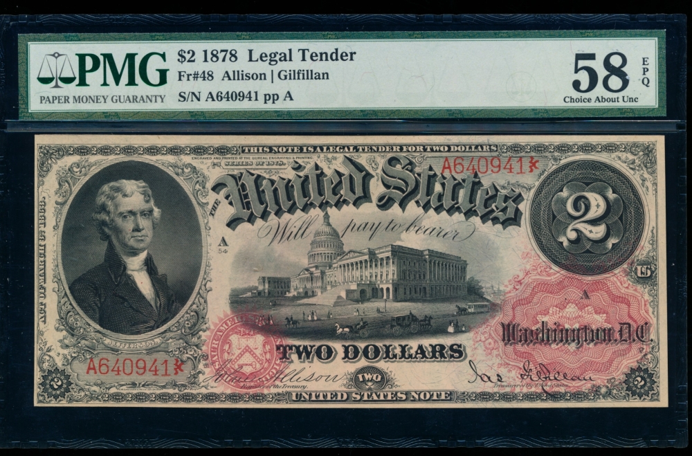 Fr. 48 1878 $2  Legal Tender  PMG 58EPQ A640941