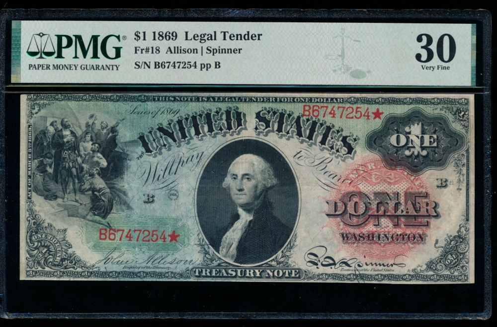 Fr. 18 1869 $1  Legal Tender  PMG 30 B6747254A