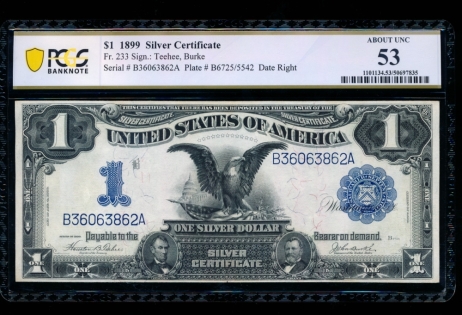 Fr. 233 1899 $1  Silver Certificate  PCGS 53 comment B36063862A