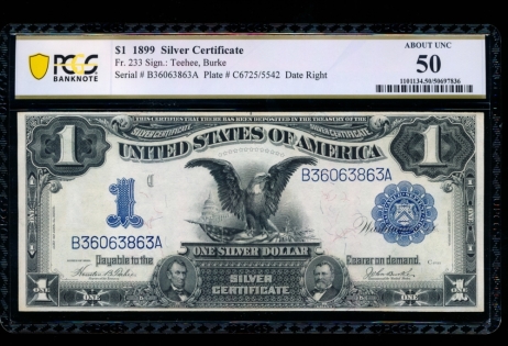 Fr. 233 1899 $1  Silver Certificate  PCGS 50 comment B36063863A