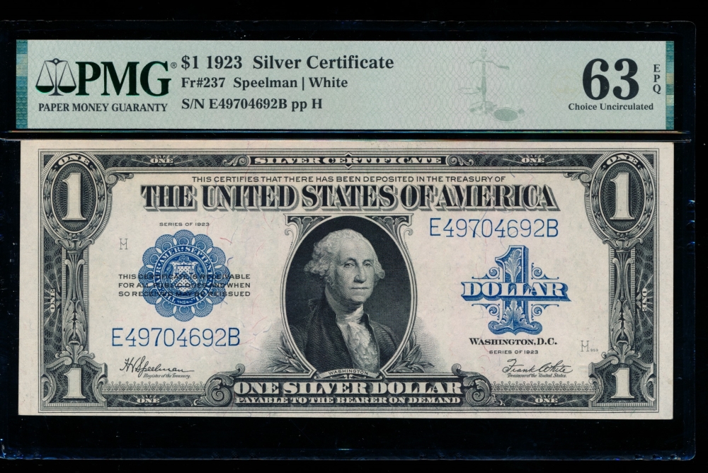 Fr. 237 1923 $1  Silver Certificate EB block PMG 63EPQ E49704692B