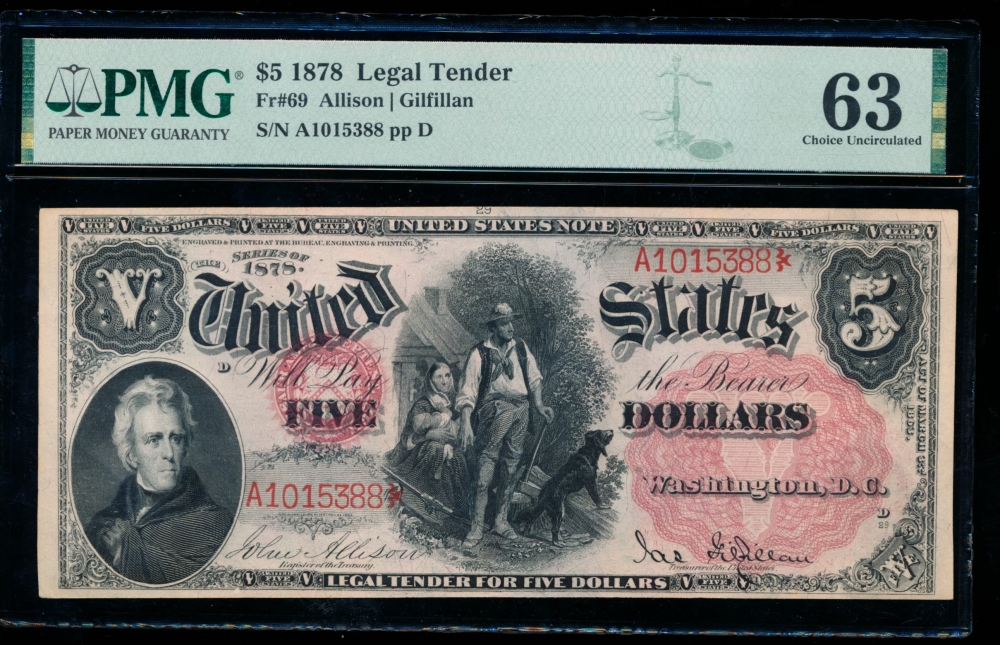 Fr. 69 1878 $5  Legal Tender  PMG 63 A1015388