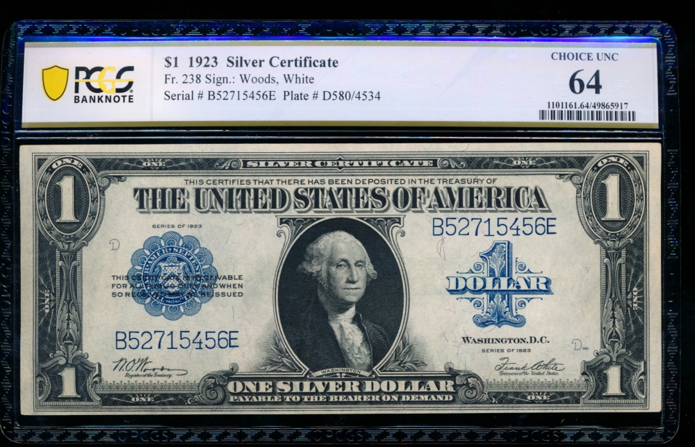 Fr. 238 1923 $1  Silver Certificate  PCGS 64 B52715456E