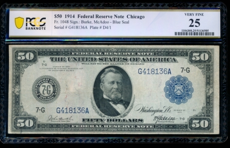 Fr. 1048 1914 $50  Federal Reserve Note Chicago PCGS 25 G418136A