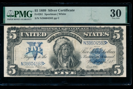Fr. 281 1899 $5  Silver Certificate  PMG 30 N38604583