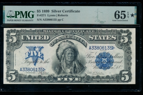Fr. 271 1899 $5  Silver Certificate  PMG 65EPQ* A33806135