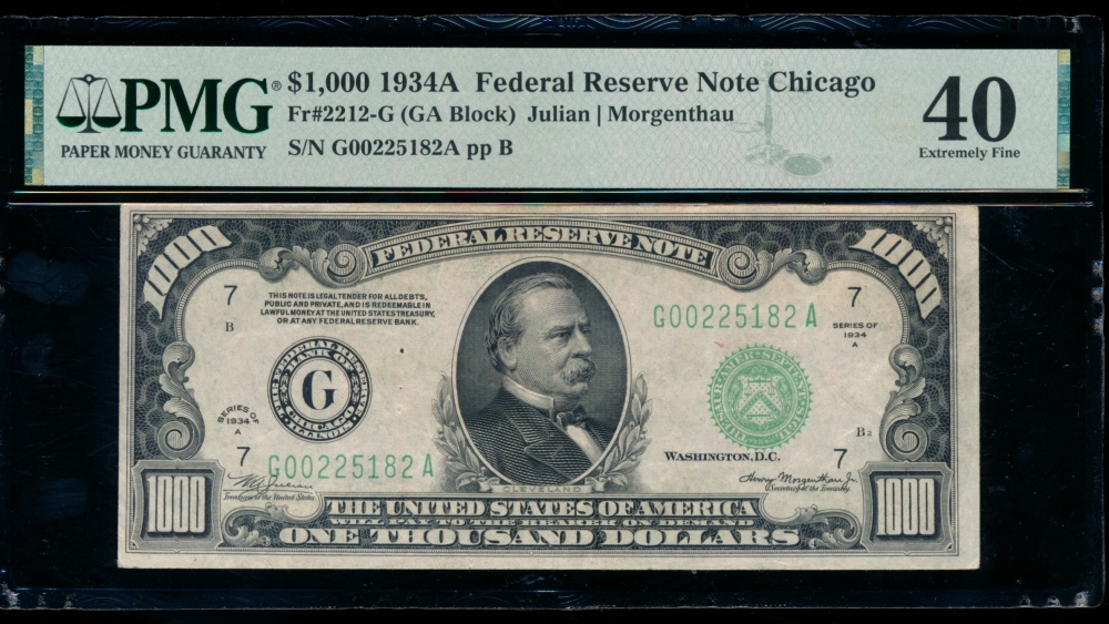 Fr. 2212-G 1934A $1,000  Federal Reserve Note Chicago PMG 40 G00225182A