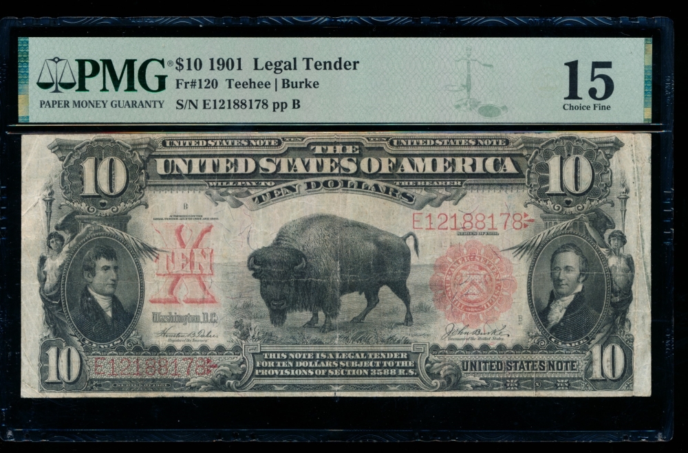 Fr. 120 1901 $10  Legal Tender  PMG 15 E12188178