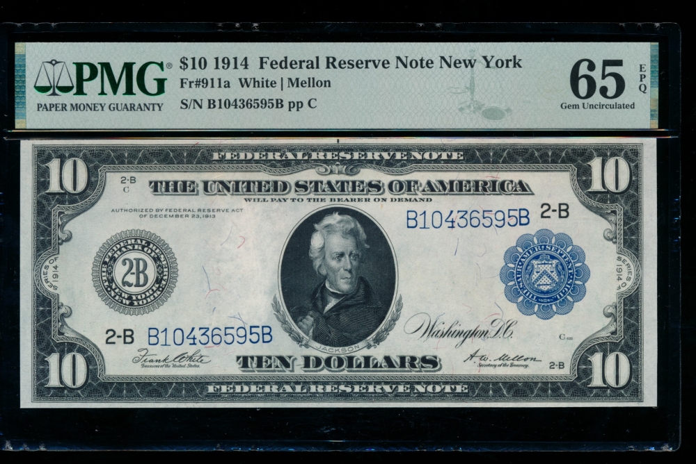 Fr. 911a 1914 $10  Federal Reserve Note New York PMG 65EPQ B10436595B