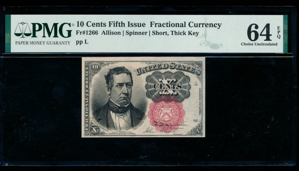 Fr. 1266  $0.10  Fractional Fifth Issue: Short, Thick Key PMG 64EPQ no serial number