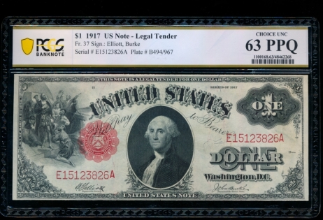 Fr. 37 1917 $1  Legal Tender  PCGS 63PPQ E15123826A