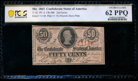 Fr. T-63 1863 $0.50  Confederate  PCGS 62PPQ 11146