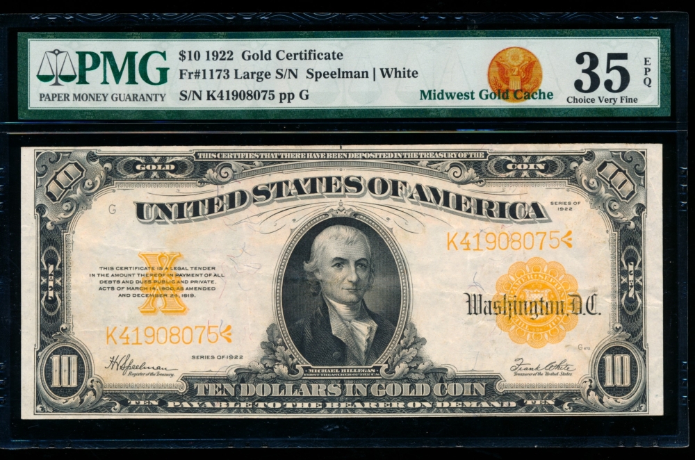 Fr. 1173 1922 $10  Gold Certificate  PMG 35EPQ K41908075