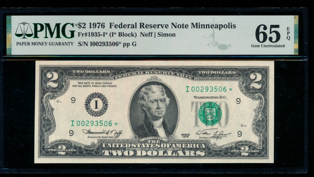 Fr. 1935-I 1976 $2  Federal Reserve Note Minneapolis star PMG 65EPQ I00293506*