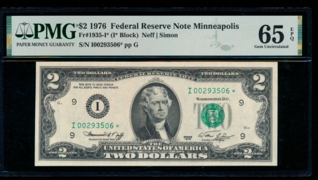 Fr. 1935-I 1976 $2  Federal Reserve Note Minneapolis star PMG 65EPQ I00293506*