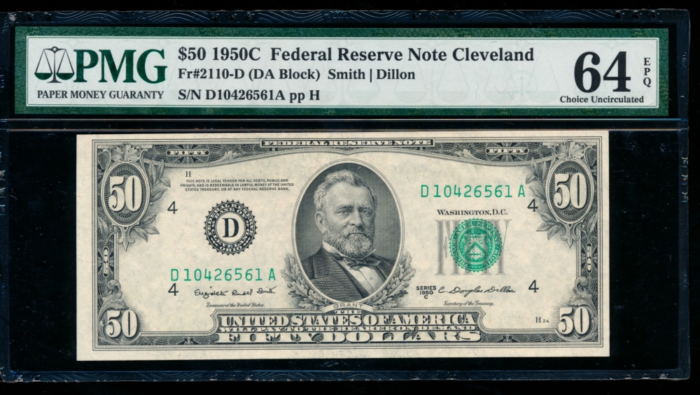 Fr. 2110-D 1950C $50  Federal Reserve Note Cleveland PMG 64EPQ D10426561A