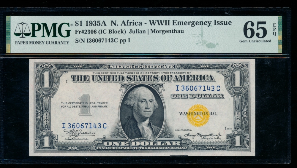 Fr. 2306 1935A $1  North Africa IC block PMG 65EPQ I36067143C