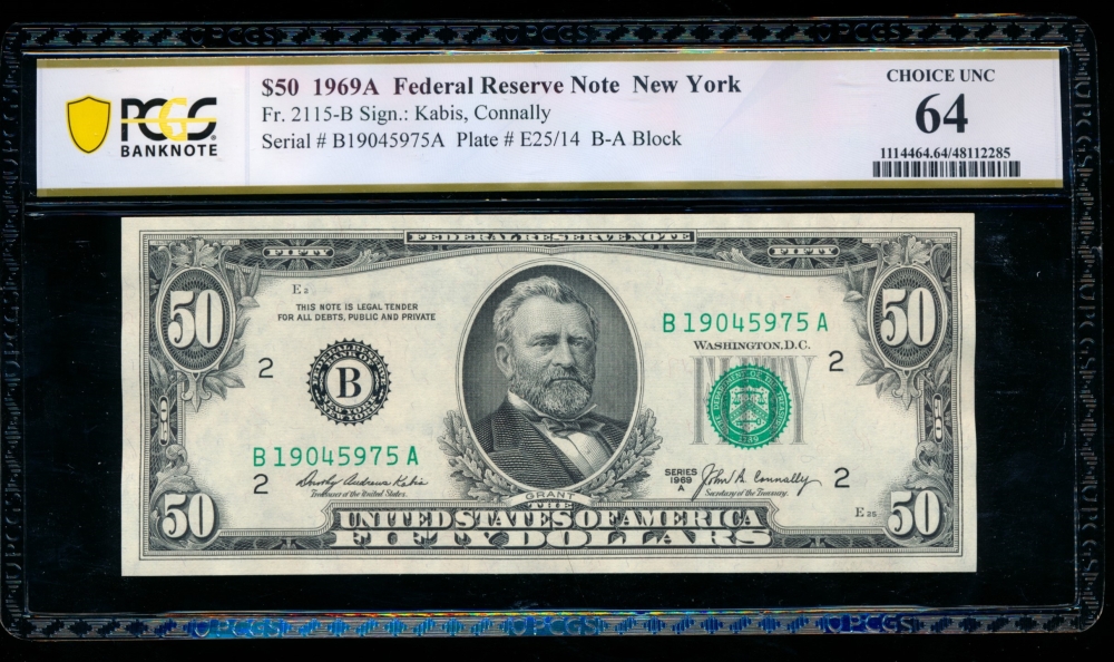 Fr. 2115-B 1969A $50  Federal Reserve Note New York PCGS 64 B19045975A