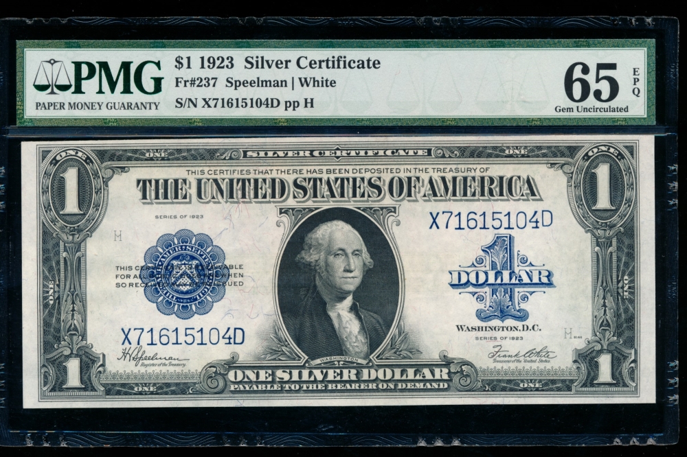 Fr. 237 1923 $1  Silver Certificate XD block PMG 65EPQ X71615104D