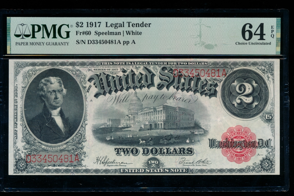 Fr. 60 1917 $2  Legal Tender  PMG 64EPQ D33450481A