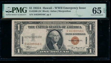 Fr. 2300 1935A $1  Hawaii SC block PMG 65EPQ S46389346C