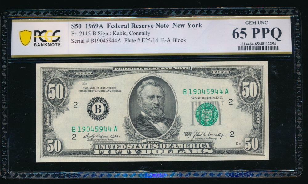 Fr. 2115-B 1969A $50  Federal Reserve Note New York PCGS 65PPQ B19045944A