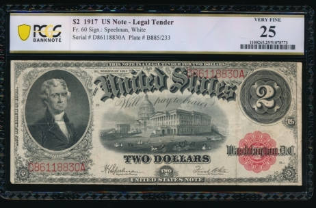 Fr. 60 1917 $2  Legal Tender  PCGS 25 D86118830A