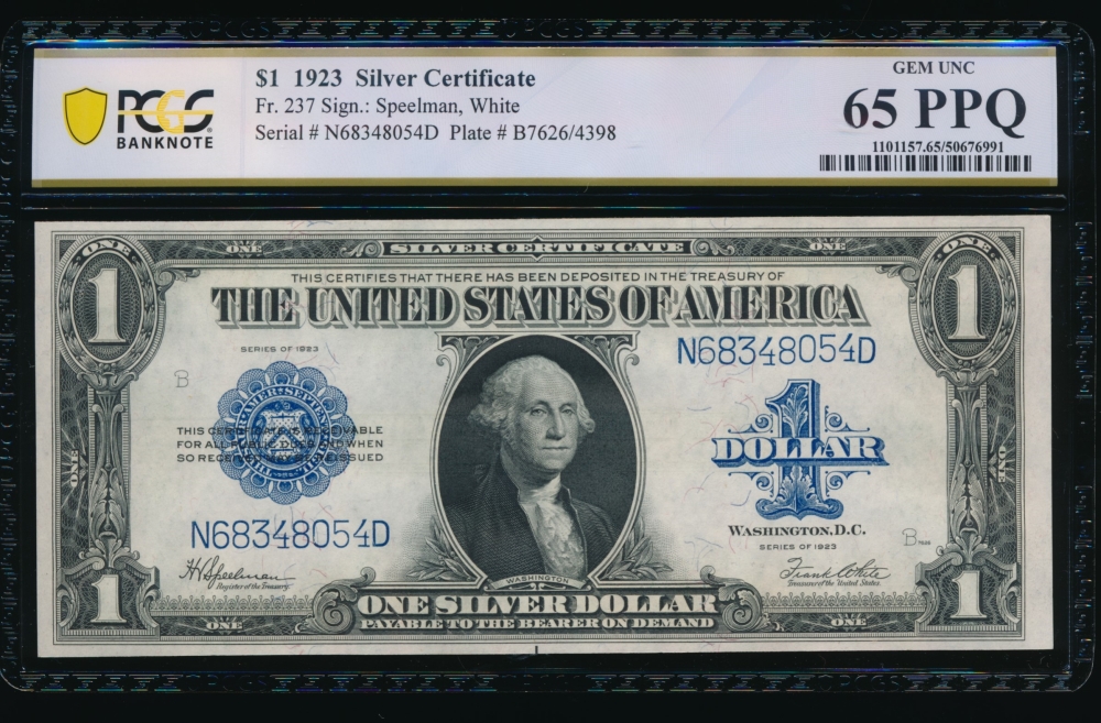 Fr. 237 1923 $1  Silver Certificate ND block PCGS 65PPQ N68348054D