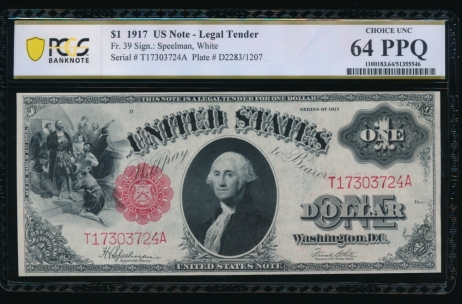 Fr. 39 1917 $1  Legal Tender  PCGS 64PPQ T17303724A