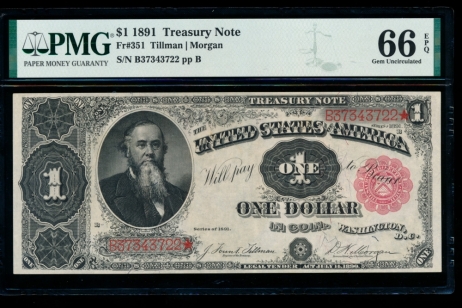Fr. 351 1891 $1  Treasury Note  PMG 66EPQ B37343722
