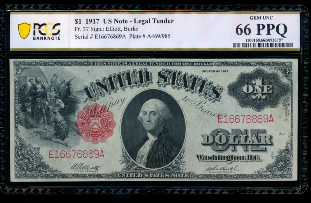 Fr. 37 1917 $1  Legal Tender  PCGS 66PPQ E16676869A
