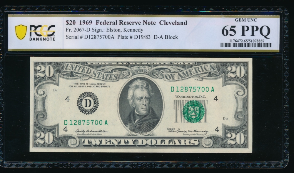 Fr. 2067-D 1969 $20  Federal Reserve Note Cleveland PCGS 65PPQ D12875700A